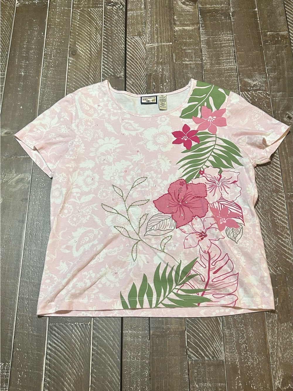 Caribbean Pink Floral Scoop Neck Tee
